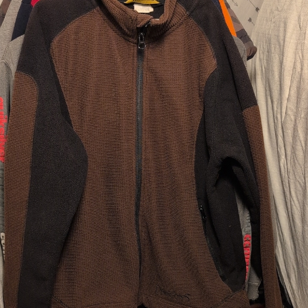 Men's Brown and Black Zip-Up Sweater